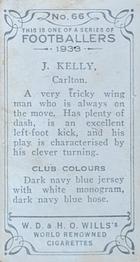 1933 Wills's Victorian Footballers (Small) #66 Joe Kelly Back
